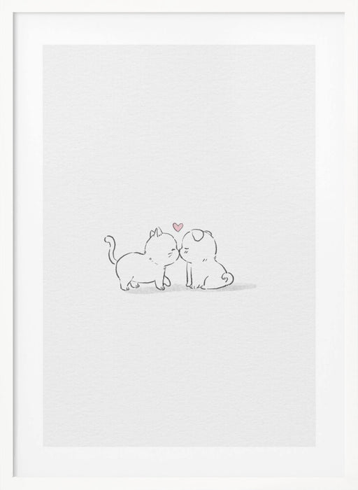 Cat and Dog In Love Framed Art Wall Decor