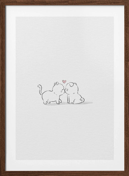 Cat and Dog In Love Framed Art Wall Decor