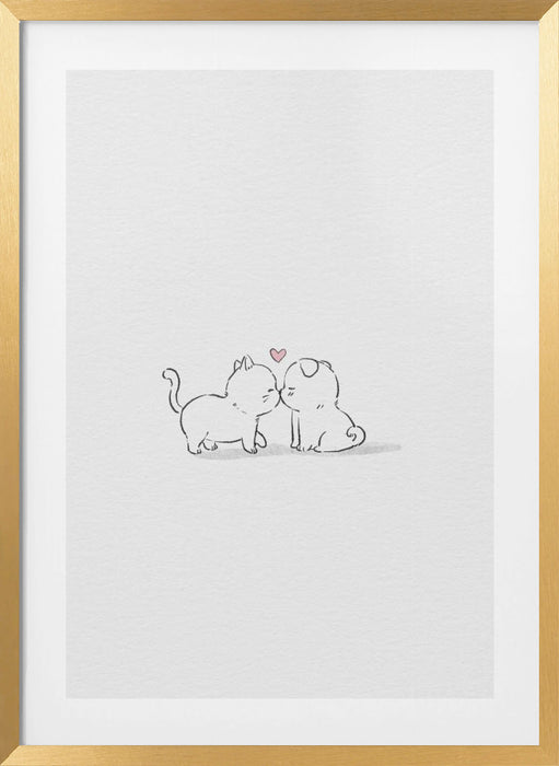 Cat and Dog In Love Framed Art Wall Decor