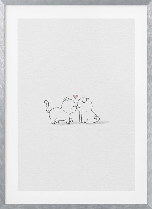 Cat and Dog In Love Framed Art Wall Decor