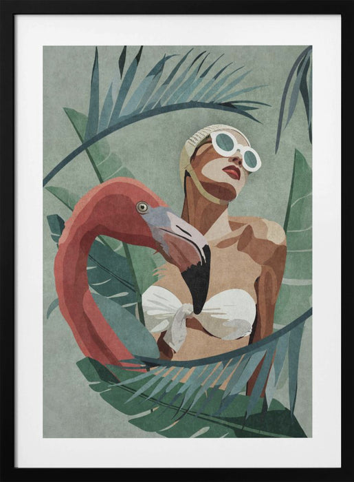 Flamingo Lady Framed Art Wall Decor