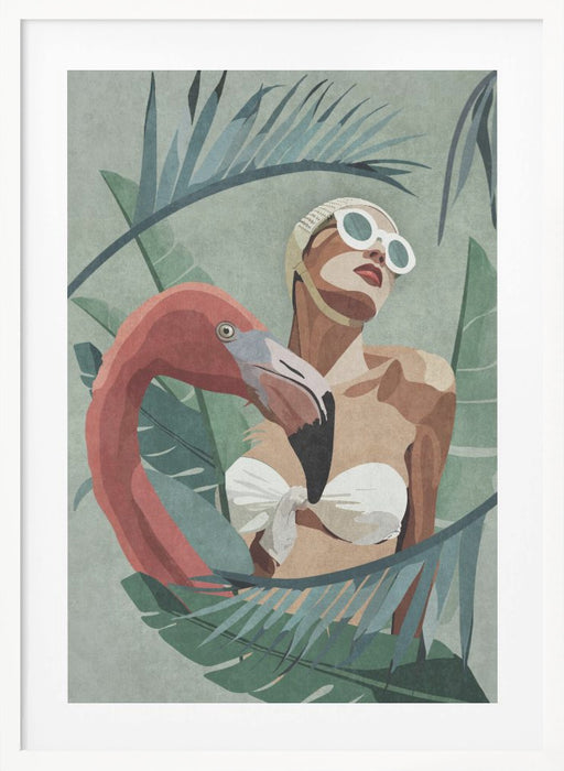 Flamingo Lady Framed Art Wall Decor