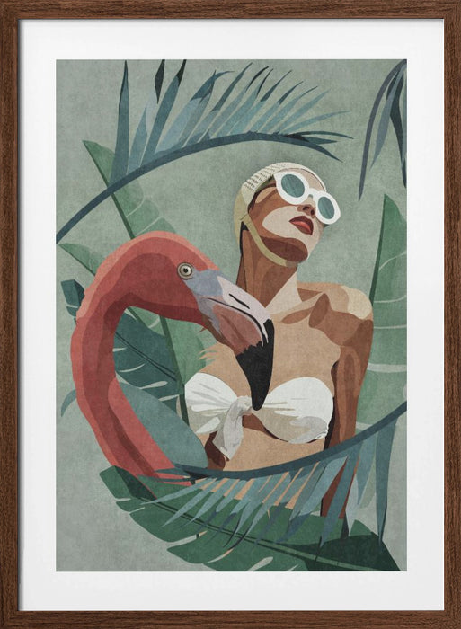 Flamingo Lady Framed Art Wall Decor