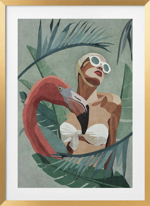 Flamingo Lady Framed Art Wall Decor