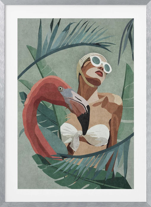 Flamingo Lady Framed Art Wall Decor