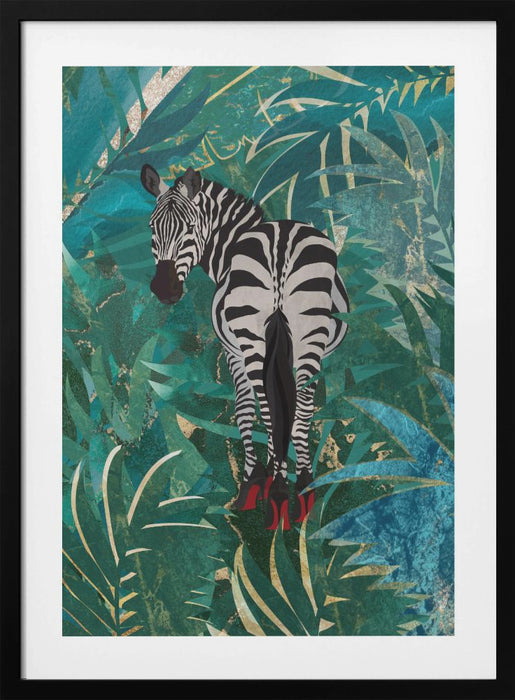 Zebra wearing heels in the jungle Framed Art Modern Wall Decor