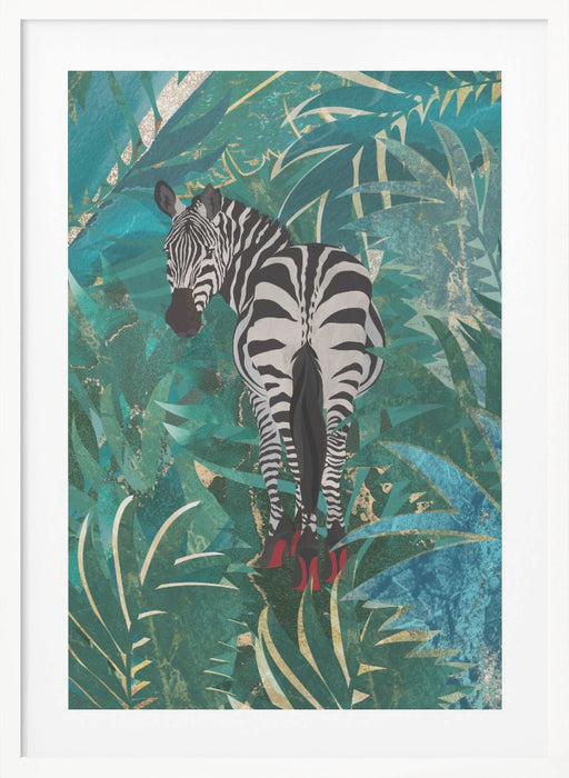 Zebra wearing heels in the jungle Framed Art Modern Wall Decor