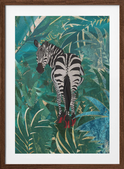 Zebra wearing heels in the jungle Framed Art Modern Wall Decor