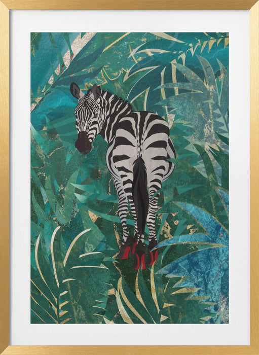 Zebra wearing heels in the jungle Framed Art Modern Wall Decor