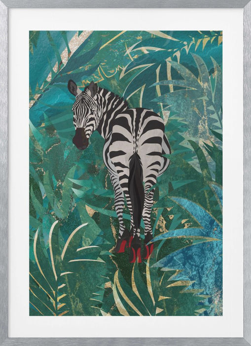 Zebra wearing heels in the jungle Framed Art Modern Wall Decor