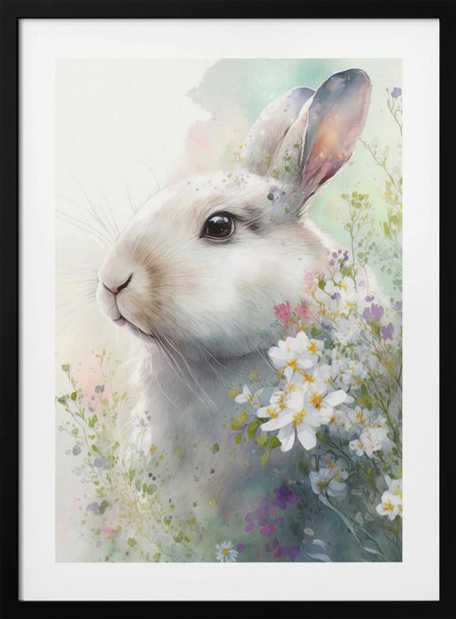 Rabbit and Flowers 1 Framed Art Wall Decor