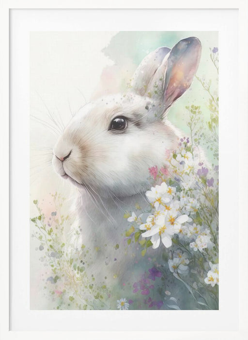 Rabbit and Flowers 1 Framed Art Wall Decor