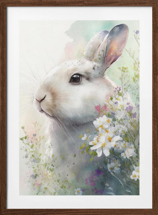 Rabbit and Flowers 1 Framed Art Wall Decor