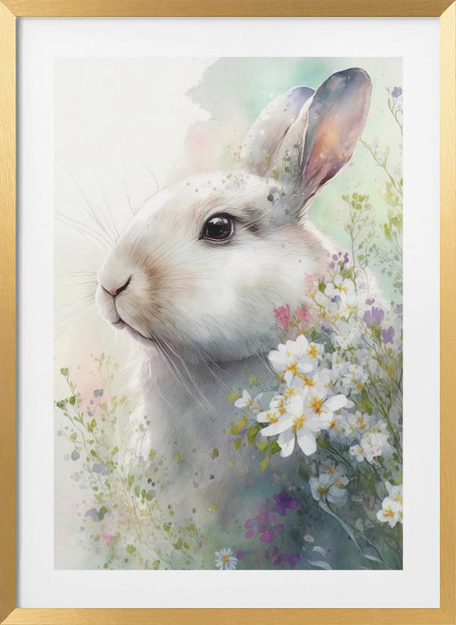 Rabbit and Flowers 1 Framed Art Wall Decor