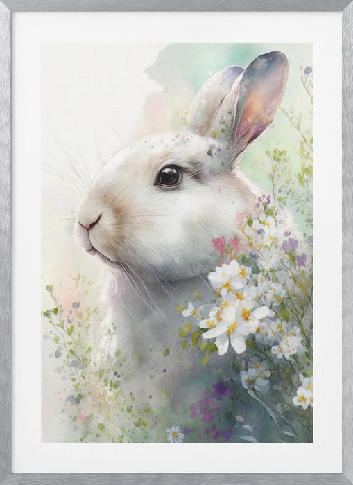 Rabbit and Flowers 1 Framed Art Wall Decor