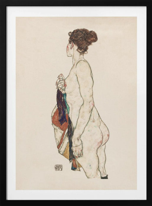 Standing Nude Woman With a Patterned Robe 1917 Framed Art Wall Decor