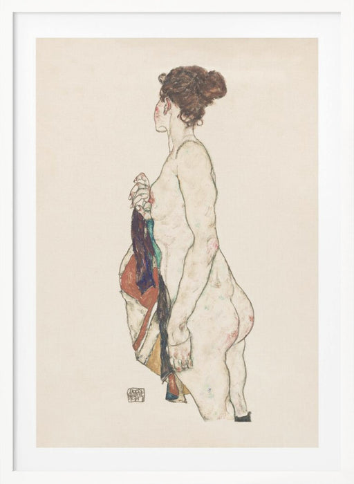 Standing Nude Woman With a Patterned Robe 1917 Framed Art Wall Decor