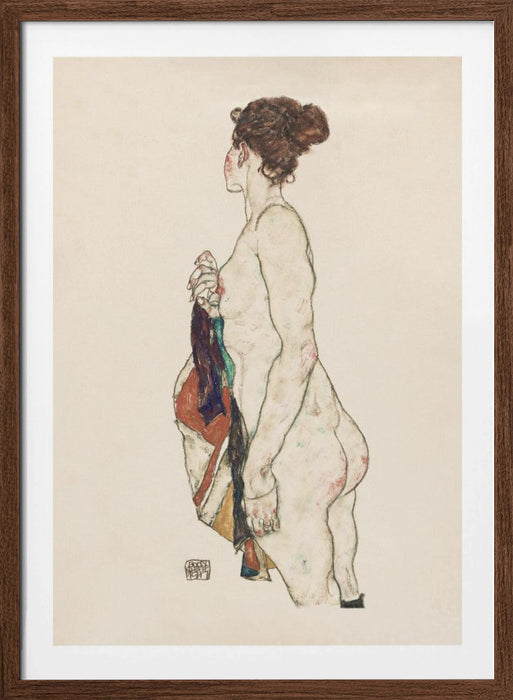 Standing Nude Woman With a Patterned Robe 1917 Framed Art Wall Decor