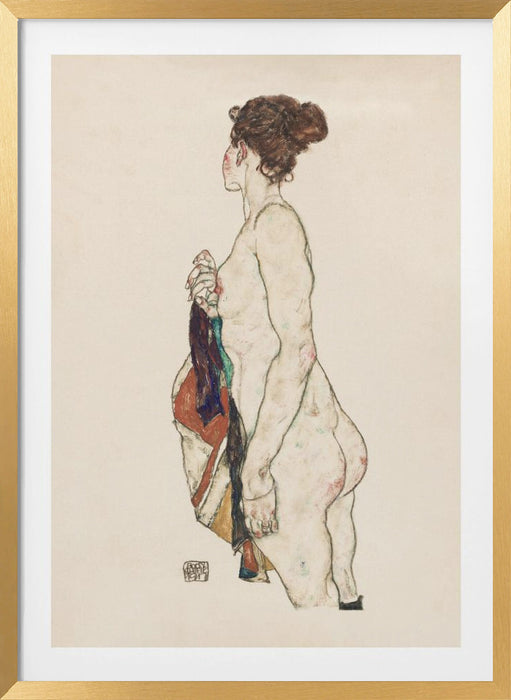 Standing Nude Woman With a Patterned Robe 1917 Framed Art Wall Decor