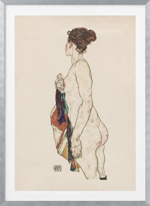 Standing Nude Woman With a Patterned Robe 1917 Framed Art Wall Decor