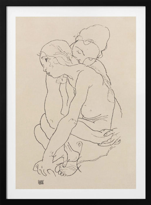 Woman and Girl Embracing 1918 Framed Art Wall Decor