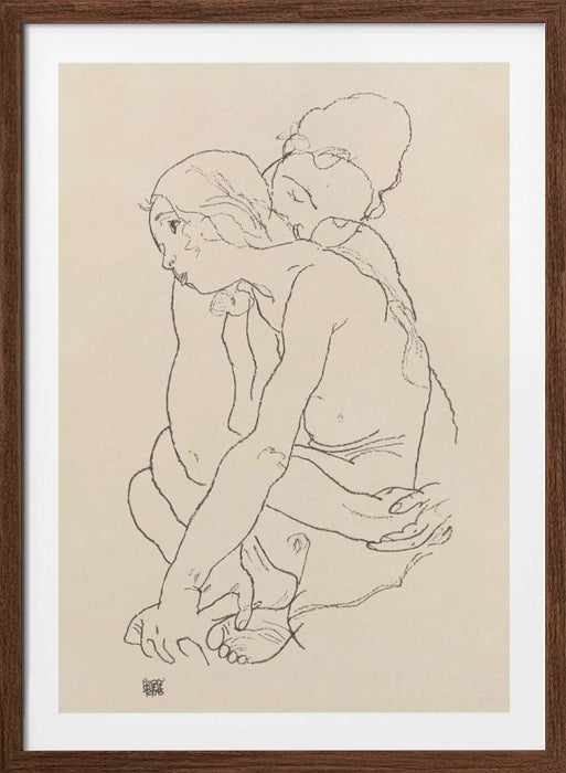 Woman and Girl Embracing 1918 Framed Art Wall Decor