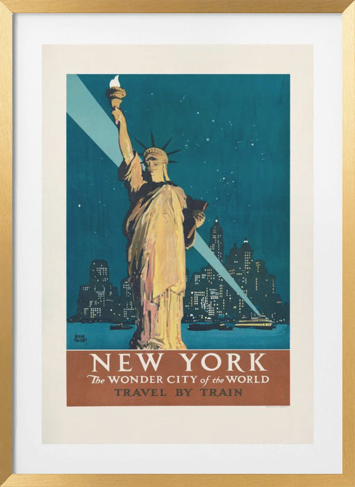 New York, the Wonder City of the World Travel By Train (1927) Poster By Adolph Treidler Framed Art Modern Wall Decor