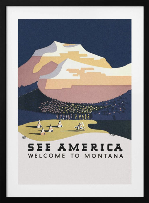 See America. Welcome To Montana (1936) Travel Poster By Richard Halls Framed Art Modern Wall Decor