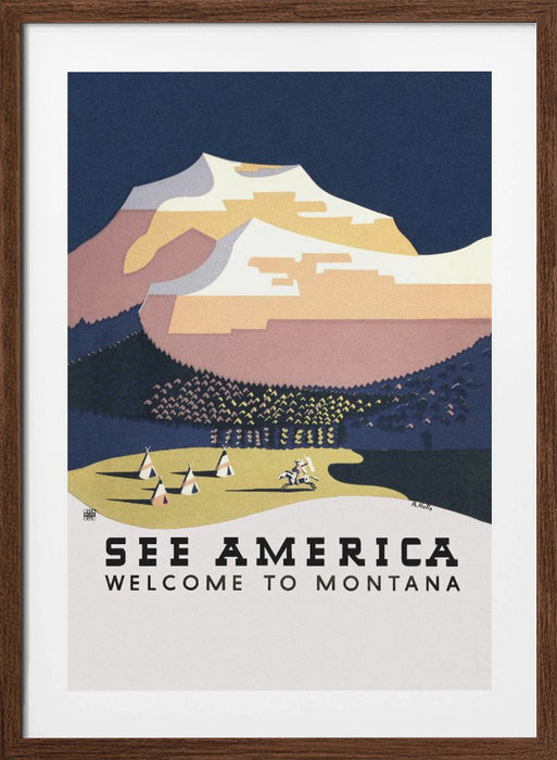 See America. Welcome To Montana (1936) Travel Poster By Richard Halls Framed Art Modern Wall Decor