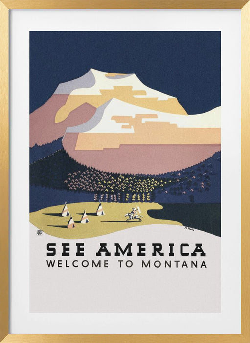 See America. Welcome To Montana (1936) Travel Poster By Richard Halls Framed Art Modern Wall Decor