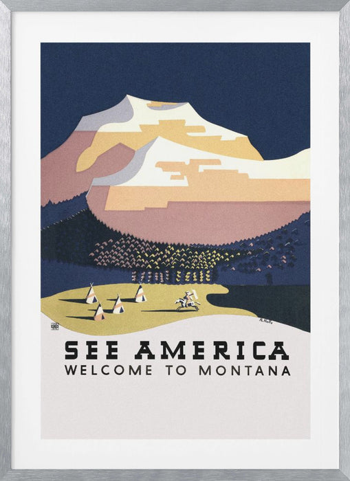 See America. Welcome To Montana (1936) Travel Poster By Richard Halls Framed Art Modern Wall Decor