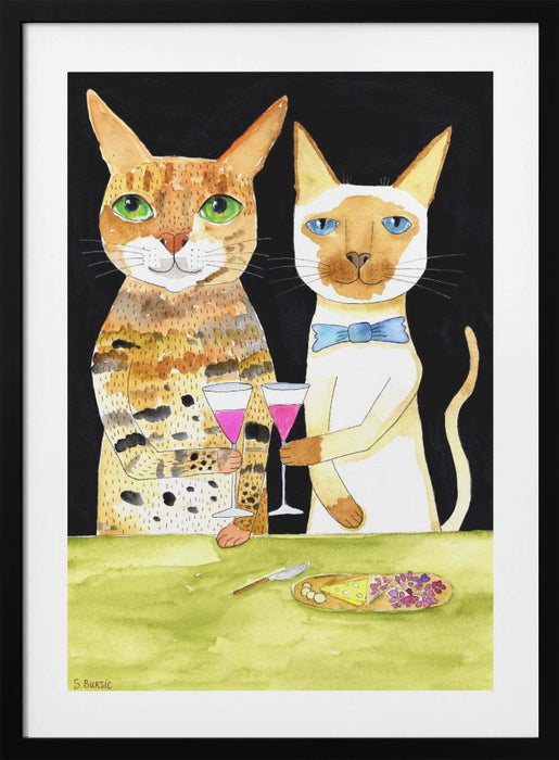 Cats Drinking Best Friends Framed Art Wall Decor