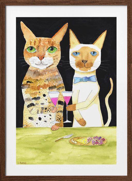 Cats Drinking Best Friends Framed Art Wall Decor