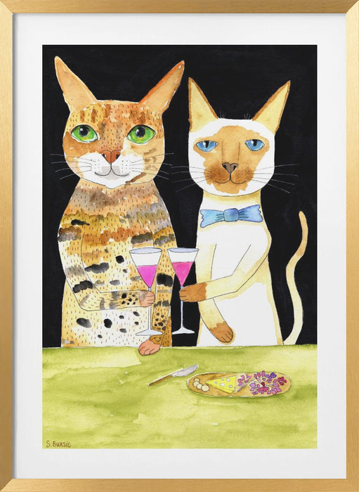 Cats Drinking Best Friends Framed Art Wall Decor