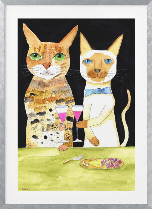 Cats Drinking Best Friends Framed Art Wall Decor