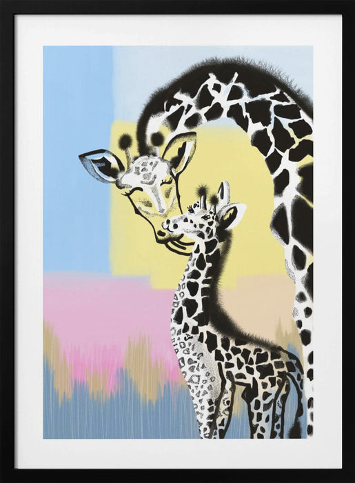 Mama giraffe and baby Framed Art Wall Decor