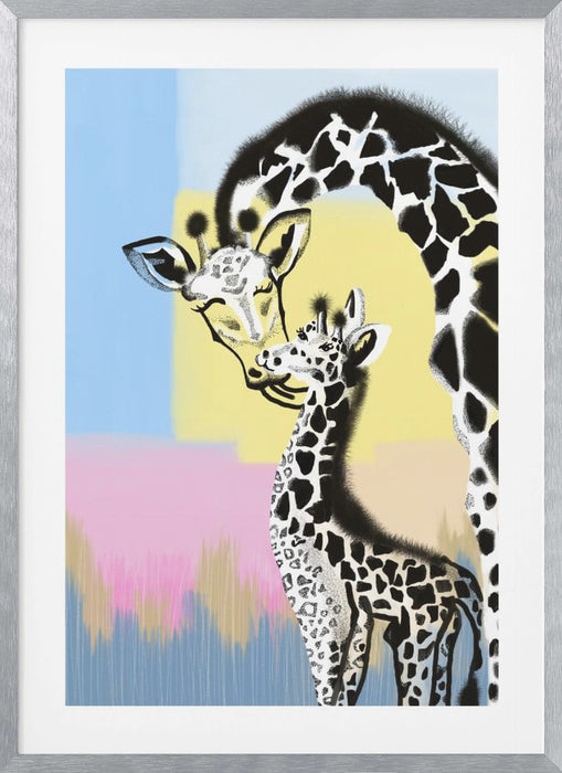 Mama giraffe and baby Framed Art Wall Decor