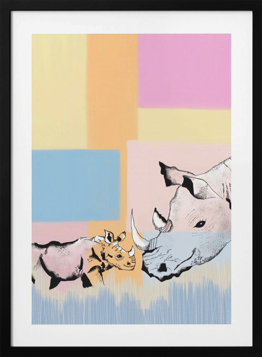 Mama Rhino and baby Framed Art Wall Decor