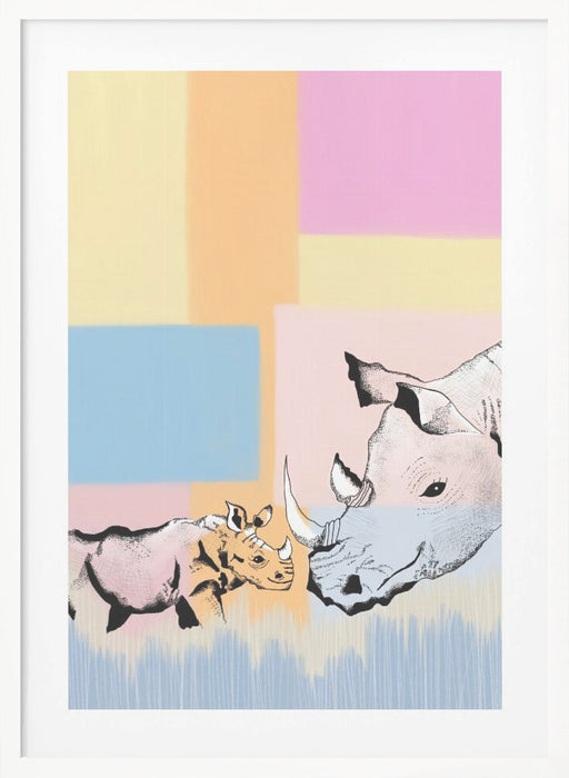 Mama Rhino and baby Framed Art Wall Decor