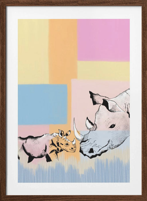 Mama Rhino and baby Framed Art Wall Decor