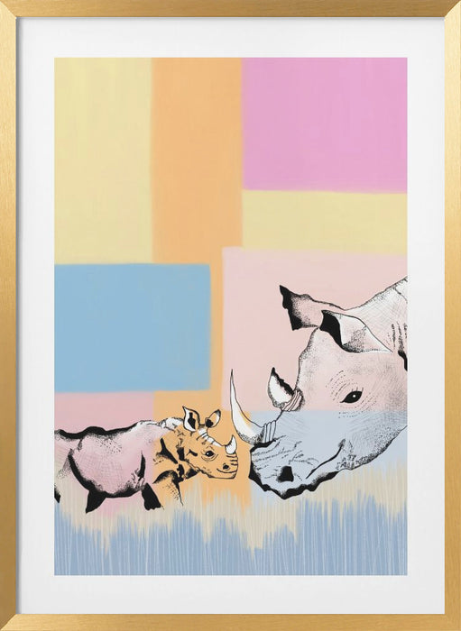 Mama Rhino and baby Framed Art Wall Decor