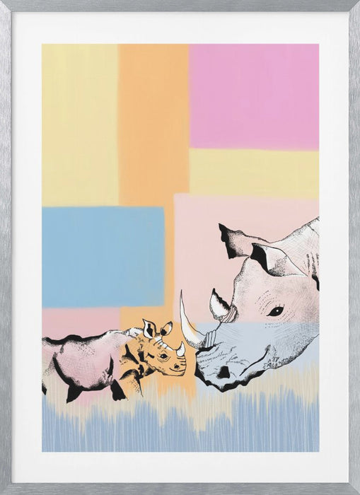 Mama Rhino and baby Framed Art Wall Decor