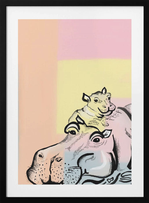 Mama hippo and baby Framed Art Wall Decor