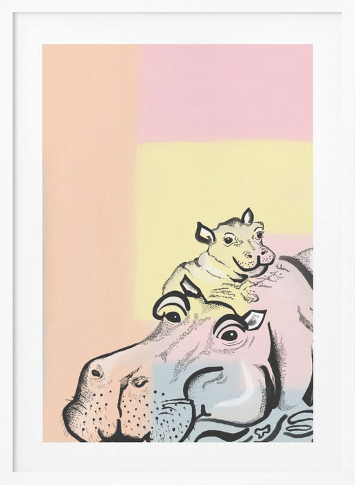 Mama hippo and baby Framed Art Wall Decor