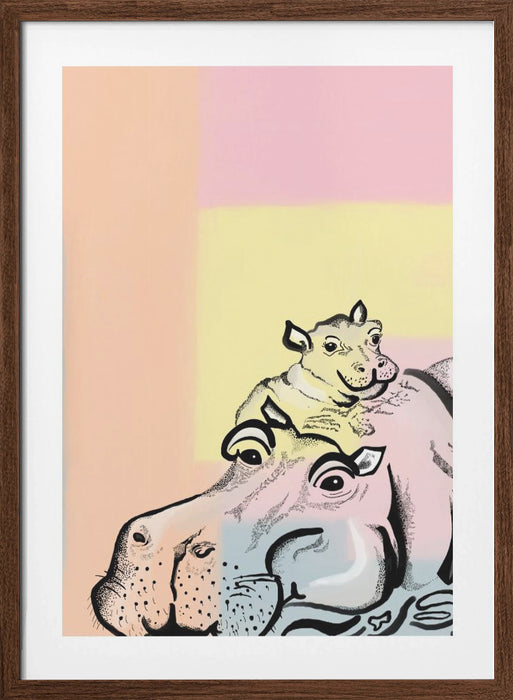 Mama hippo and baby Framed Art Wall Decor