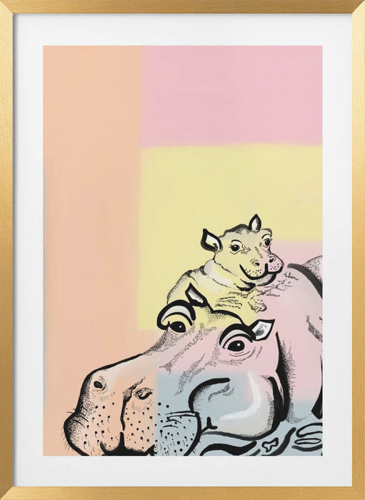 Mama hippo and baby Framed Art Wall Decor