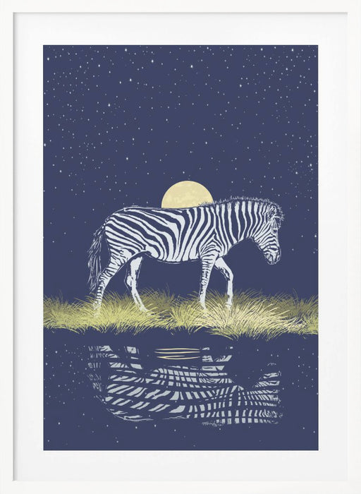 Zebra Waterhole Moonrise Framed Art Wall Decor