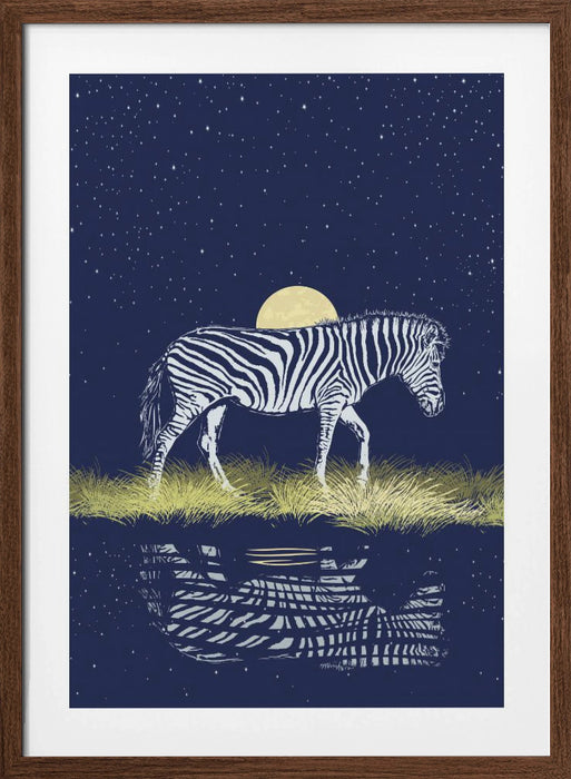 Zebra Waterhole Moonrise Framed Art Wall Decor