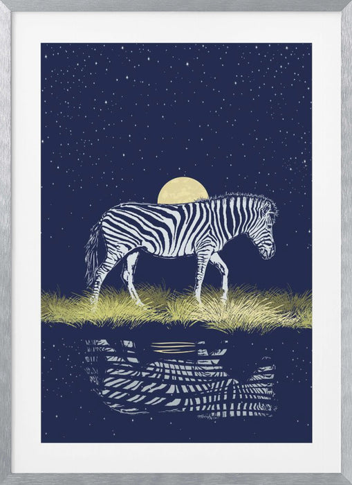 Zebra Waterhole Moonrise Framed Art Wall Decor