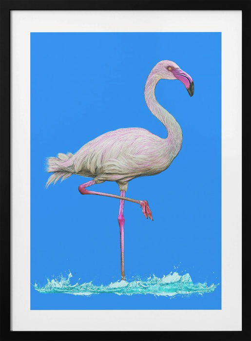 Flamingo in water blue sky Framed Art Wall Decor